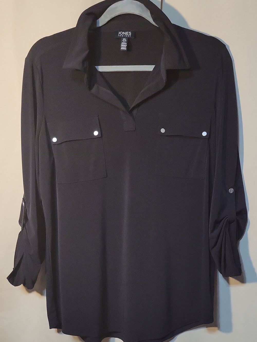 Jones New York Black Roll-Tab Pullover Tunic